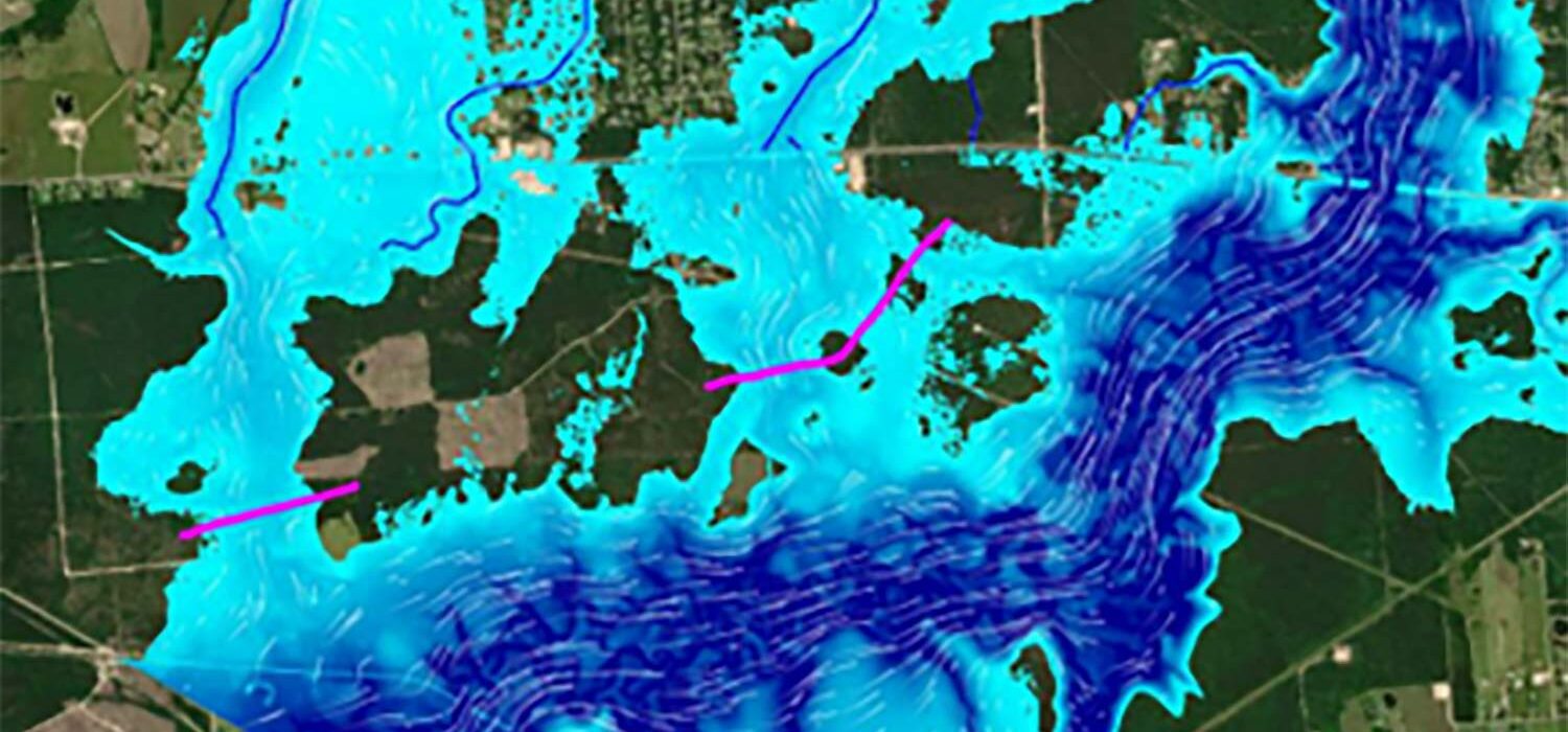 satellite flood map for SH 105